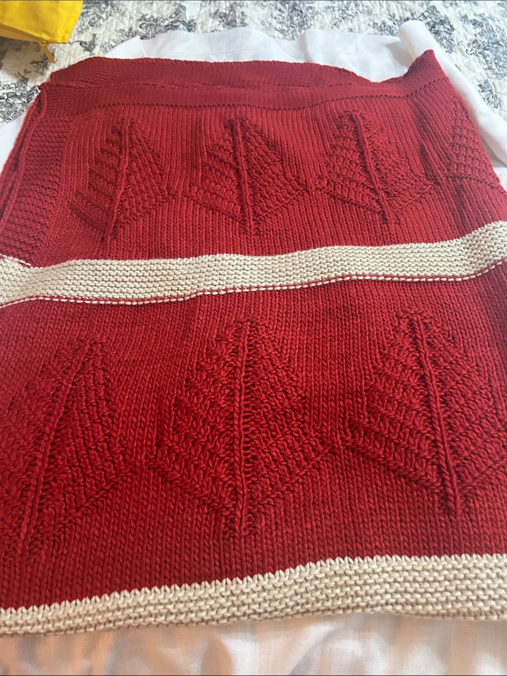 Women's Red Knit Crewneck Sweater with Cream Stripe 56x56